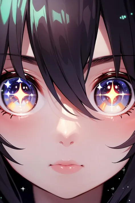 (masterpiece, best quality:1.5), (close-up:1.3), (solo:1.1), portrait of a girl, (detailed glowing eyes:1.25), cinematic light, cinematic shadows, cinematic reflections, intricate details, sparkles, horny, deep space background