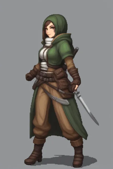 Female rogue, detailed background, masterpiece, best quality, high quality, absurdres, pixel art <lora:pixel_art:1>