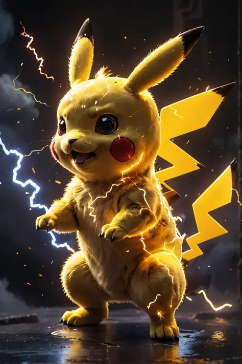 glowneon, Pikachu emitting lightning and sparks, ((masterpiece, best quality)),full body