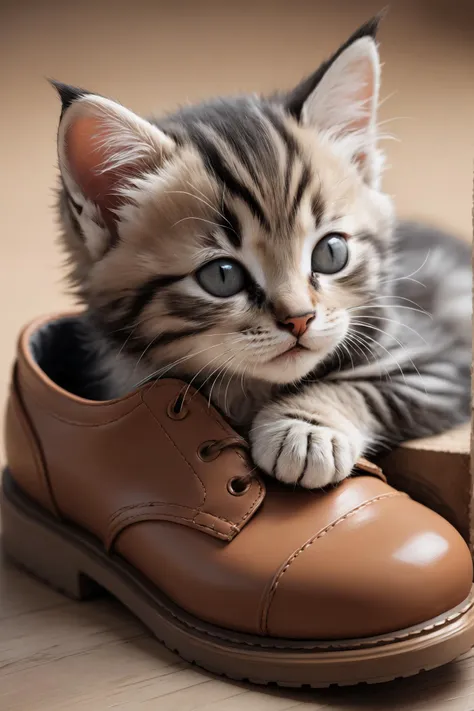 amazing quality, masterpiece, best quality, hyper detailed, ultra detailed,
kitten sleeping in a shoe