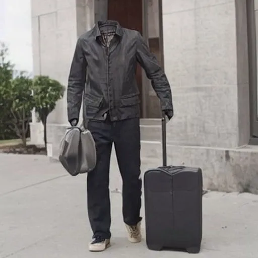 man holding luggage on the street corner