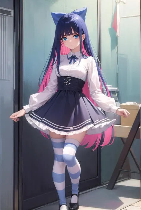 psgstocking, <lyco:psg stocking-lyco-nochekaiser:1>,
psg stocking, blue eyes, blue hair, colored inner hair, hair bow, long hair, multicolored hair, pink hair, two-tone hair, bangs, blunt bangs, (bright pupils:1.5),
brooch, striped, (striped thighhighs:1.2), thighhighs, dress, black dress, puffy sleeves, long sleeves, skirt, shirt, collared shirt, white shirt,
BREAK indoors, bed,
BREAK looking at viewer, (full body:1.5),
BREAK <lyco:GoodHands-beta2:1>, (masterpiece:1.2), best quality, high resolution, unity 8k wallpaper, (illustration:0.8), (beautiful detailed eyes:1.6), extremely detailed face, perfect lighting, extremely detailed CG, (perfect hands, perfect anatomy),