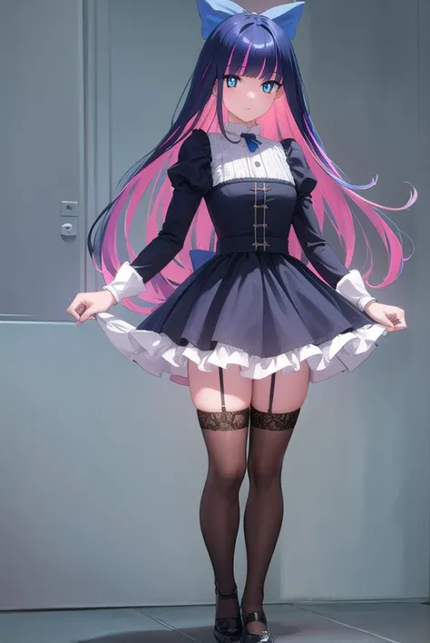 psgstocking, <lyco:psg stocking-lyco-nochekaiser:1>,
psg stocking, blue eyes, blue hair, colored inner hair, hair bow, long hair, multicolored hair, pink hair, two-tone hair, bangs, blunt bangs, (bright pupils:1.5),
brooch, striped, striped thighhighs, thighhighs, dress, black dress, puffy sleeves, long sleeves, skirt, shirt, collared shirt, white shirt,
BREAK indoors, bed,
BREAK looking at viewer, (full body:1.5),
BREAK <lyco:GoodHands-beta2:1>, (masterpiece:1.2), best quality, high resolution, unity 8k wallpaper, (illustration:0.8), (beautiful detailed eyes:1.6), extremely detailed face, perfect lighting, extremely detailed CG, (perfect hands, perfect anatomy),