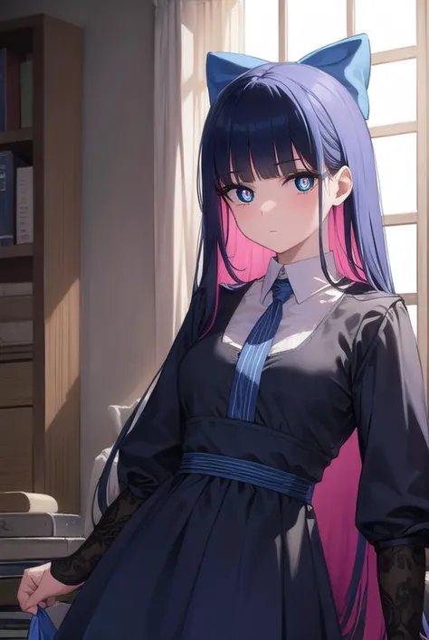 psgstocking, <lyco:psg stocking-lyco-nochekaiser:1>,
psg stocking, blue eyes, blue hair, colored inner hair, hair bow, long hair, multicolored hair, pink hair, two-tone hair, bangs, blunt bangs, (bright pupils:1.5),
brooch, striped, striped thighhighs, thighhighs, dress, black dress, puffy sleeves, long sleeves, skirt, shirt, collared shirt, white shirt,
BREAK indoors, bed,
BREAK looking at viewer, (cowboy shot:1.5),
BREAK <lyco:GoodHands-beta2:1>, (masterpiece:1.2), best quality, high resolution, unity 8k wallpaper, (illustration:0.8), (beautiful detailed eyes:1.6), extremely detailed face, perfect lighting, extremely detailed CG, (perfect hands, perfect anatomy),