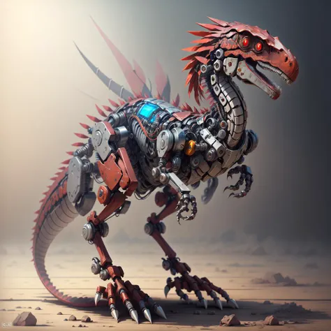 <lora:Mech4nim4lAI:0.8>, Mech4nim4lAI, velociraptor:0.1, tail, claws, red eyes, robotic joints, robotic parts, hunched over,