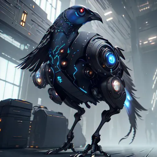 <lora:Mech4nim4lAI:0.9> Mech4nim4lAI, [pigeon:robot:.5], (ciborg) , a ciborg pigeon, looking to you, robotic eyes, standing on one leg, (dark atmosphere), tone mapped, cinematic lighting,  symmetrical,intricate, highly detailed,  smooth, sharp focus, trending on artstation, amazing quality, epic