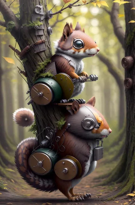 <lora:Mech4nim4lAI:1> Mech4nim4lAI Squirrel, tree, forest