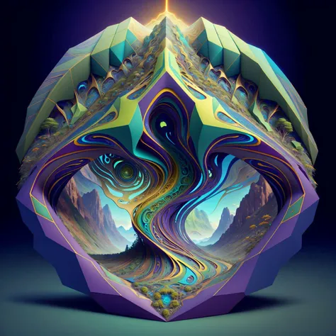 wallpaper, background, scenic landscape, tessellated, topographic style, psychedelic, highly detailed, sharp focus, fractal, <lora:Mech4nim4lAI:1>