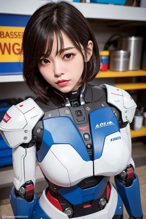 (a closeup:1.4)、(RAW Photography:1.2)、(Photorealsitic:1.4)、(​masterpiece:1.3)、(top-quality:1.4)、(Beautiful woman with perfect body:1.4)、Woman standing in front of a group of robots、beautiful android woman、Beautiful Female Soldier、girl in suit、complex combat uniform、beautiful young Japanese woman、Highly detailed facial and skin texture、Detailed big eyes、二重まぶた、cute  face、(Short Bob:1.2)、(huge-breasted)、(FULL BODYSHOT)、cowboy  shot、(angry expressions:1.2)、Storms and epic war scenes、cyberpunk scene、Night、illuminations、plugsuit、combat uniform damage、