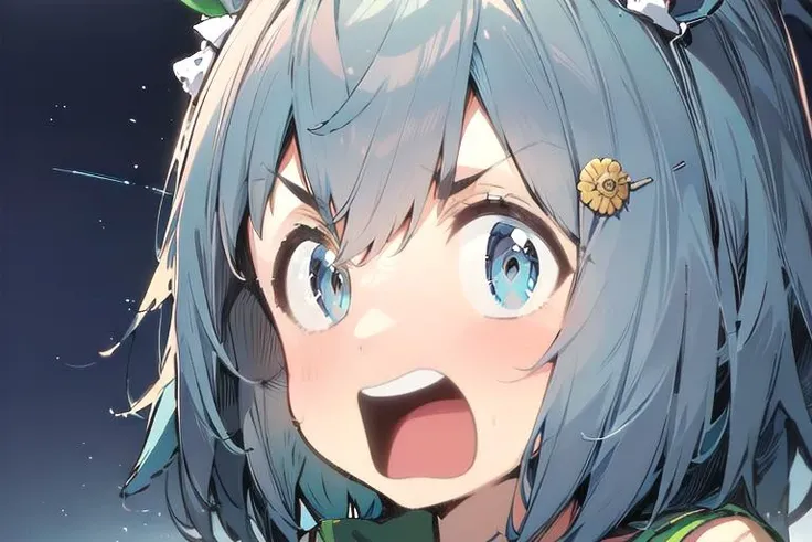 absurdres, highres, ultra detailed,1girl, open mouth,wide-eyed,v-shaped eyebrows, agemasen,<lora:agemasen_v1:0.75>, seiun sky \(umamusume\), <lora:seiun_sky_lora:0.6>,light blue hair,