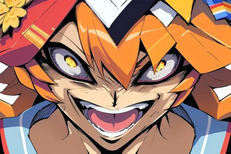 absurdres, highres, ultra detailed, 1girl, <lora:singesu_v1:0.65> singesu, crazy eyes, crazy smile, open mouth,looking at viewer,looking down<lora:matikanefukukitaru_lora_0.985:0.75>,matikanefukukitaru \(umamusume\)