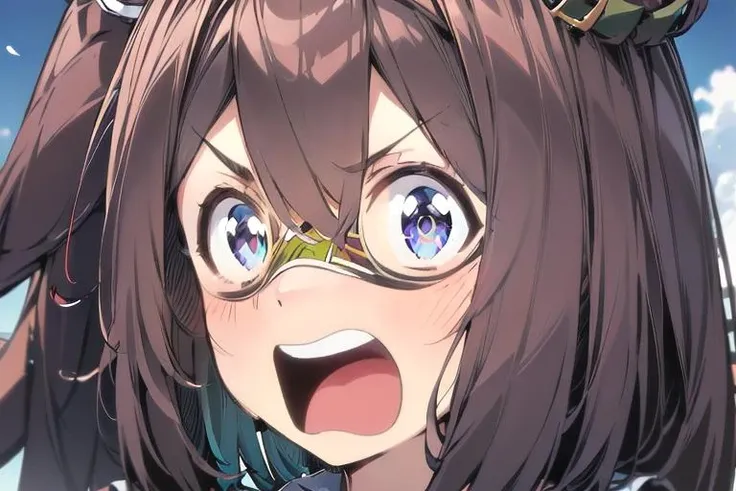 absurdres, highres, ultra detailed,1girl, open mouth,wide-eyed,v-shaped eyebrows, agemasen,<lora:agemasen_v1:0.7>, <lora:el_condor_pasa_locon_0.99:0.5>,el condor pasa \(umamusume\), domino mask