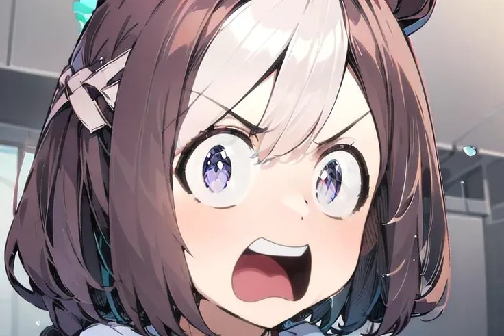 absurdres, highres, ultra detailed,1girl, open mouth,wide-eyed,v-shaped eyebrows, agemasen,<lora:agemasen_v1:0.75>, <lora:special_week_loha-000009:0.65>,special week \(umamusume\),