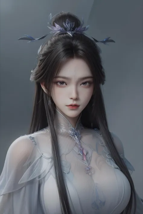 <lora:luxueqiCN:1>,luxueqi,
1girl,solo,jewelry,hair ornament,crystal earrings,earrings,long hair,black hair,forehead mark,upper body,crystal,crystal hair ornament,alpha transparency,see-through,hair bun,dress,grey background,white dress,facial mark,simple background,realistic,expressionless,single hair bun,closed mouth,, best quality , masterpiece, illustration, an extremely delicate and beautiful, extremely detailed ,CG,unity,8k wallpaper, Amazing, finely detail, masterpiece, best quality,official art,extremely detailed CG unity 8k wallpaper,absurdres, incredibly absurdres, huge filesize , ultra-detailed, highres, extremely detailed,beautiful detailed girl, extremely detailed eyes and face, beautiful detailed eyes,light on face,