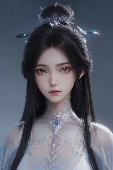 <lora:luxueqiCN:1>,luxueqi,
1girl,solo,jewelry,hair ornament,crystal earrings,earrings,long hair,black hair,forehead mark,upper body,crystal,crystal hair ornament,alpha transparency,see-through,hair bun,dress,grey background,white dress,facial mark,simple background,realistic,expressionless,single hair bun,closed mouth,, best quality , masterpiece, illustration, an extremely delicate and beautiful, extremely detailed ,CG,unity,8k wallpaper, Amazing, finely detail, masterpiece, best quality,official art,extremely detailed CG unity 8k wallpaper,absurdres, incredibly absurdres, huge filesize , ultra-detailed, highres, extremely detailed,beautiful detailed girl, extremely detailed eyes and face, beautiful detailed eyes,light on face,