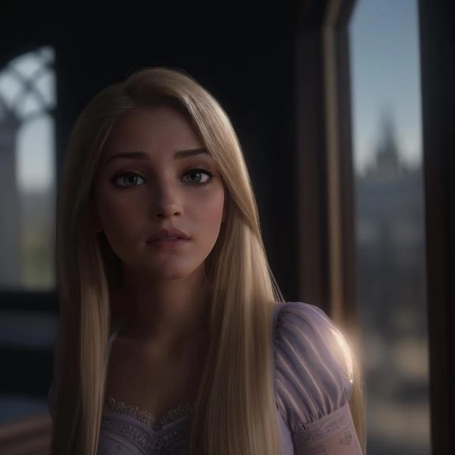 <lora:Wrise_Rapunzel:0.4> <lora:LowRA:0.6>
cute girl looks out of the window, very long hair, blonde, (glowing hair:1.5), posed, castle, (photorealism:1.3), (dynamic shadows, dynamic lighting:1.2), (natural skin texture:1.5), (natural lips, detailed lips:1.3), (natural shadows, detailed shadows:1.5), (hyperrealism, soft light, sharp), (hdr, hyperdetailed:1), (intricate details:0.8), hight quality, detailed eyes, detailed hair, detailed skin, 8k, (cinematic look:1.4), soothing tones, insane details, intricate details, hyperdetailed, low contrast, soft cinematic light, dim colors, exposure blend, hdr, faded, slate gray atmosphere