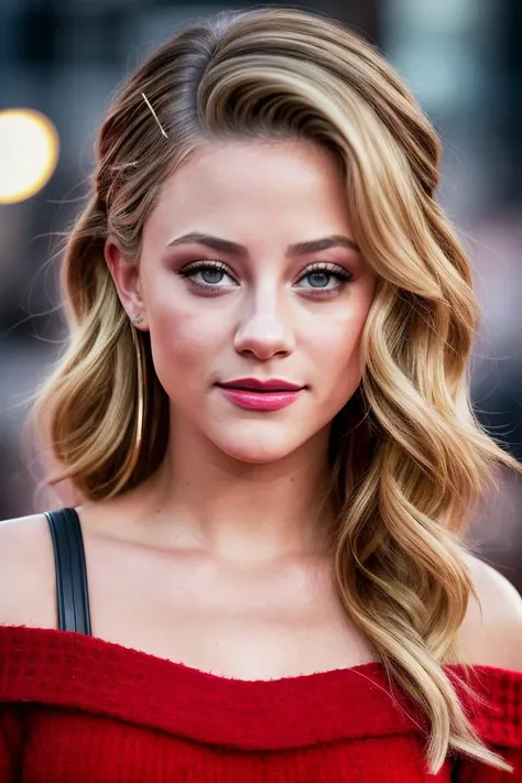 photo of beautiful (l1l1re1nhart:0.99), a woman with beautiful hair, hair upsweep updo, as a movie star in a (movie premiere), premiere gala, (near a movie theatre), natural skin texture, (elegant red sweater off-shoulder), (suspenders:1.1), 24mm, 4k textures, soft cinematic light, adobe lightroom, photolab, hdr, intricate, elegant, highly detailed, sharp focus, ((((cinematic look)))), soothing tones, insane details, intricate details, hyperdetailed, low contrast, soft cinematic light, exposure blend, hdr, faded, (paparazzi in background), (painted lips:1.1), ((looking straight at the camera:1.1))