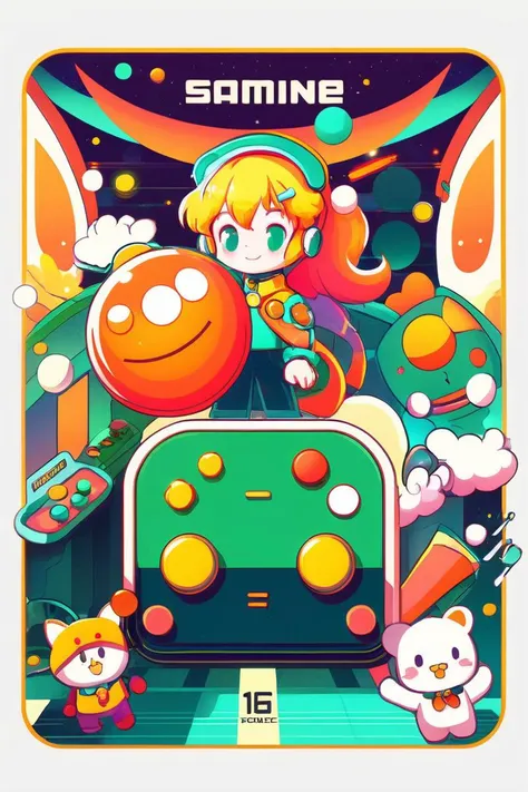 Retro arcade style an artwork, Stopwatch, in the style of 2d game art, characterized girl, dmitry vishnevsky, orange and emerald, cute and dreamy, editorial illustrations, zeiss batis 18mm f/2.8 <lora:papercut:0.2> . 8-bit, pixelated, vibrant, classic video game, old school gaming, reminiscent of 80s and 90s arcade games