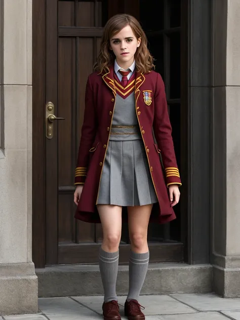 emma watson as hermione granger, hogwarts, gryffindor uniform, grey socks