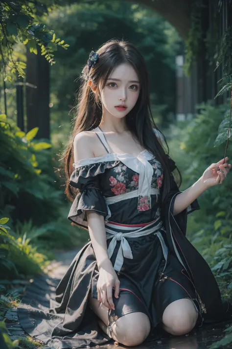 best quality,masterpiece,ultra high res,photorealistic,1girl,chocolae light,highly detailed,hyper-realistic,shallow depth of field,naturalism,red hanfu,full body,forest,wide skirt,wide sleeves, 
<lora:BeautyNwsjMajic2-01:0.8>