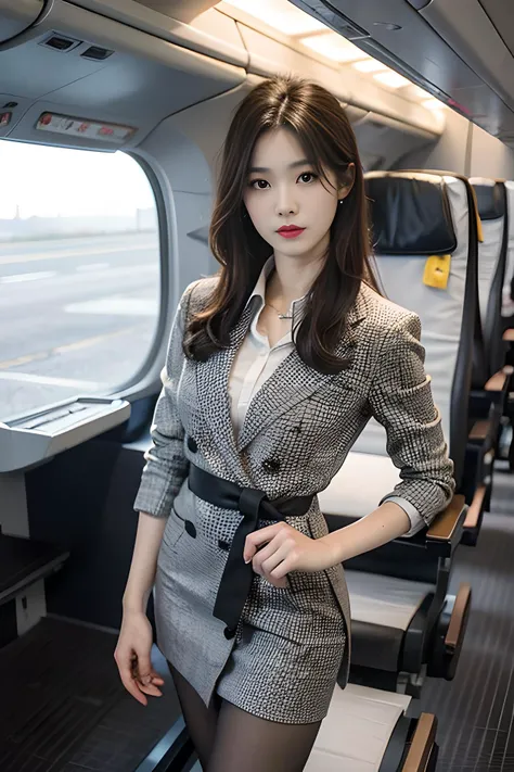 best quality, masterpiece, 8k, ultra high res, (photorealistic:1.4), highly detailed, intricate detail, delicate and beautiful, good lighting, professional lighting, sharp focus, detailed shadows, exquisite details and textures, depth of field, unity 8k wallpaper, cinematic composition, cinematic lighting, official art, Cabin Crew, flight attendant, black pantyhose, (aircraft, (Aircraft Corridor), Aircraft seats) beautiful elegant face, detailed face, detailed eyes, realistic hair, long hair, (1girl), (standing:1.3), <lora:pantyhose_v20:0.6>,
<lora:cuteGirlMix4_v10:0.3>