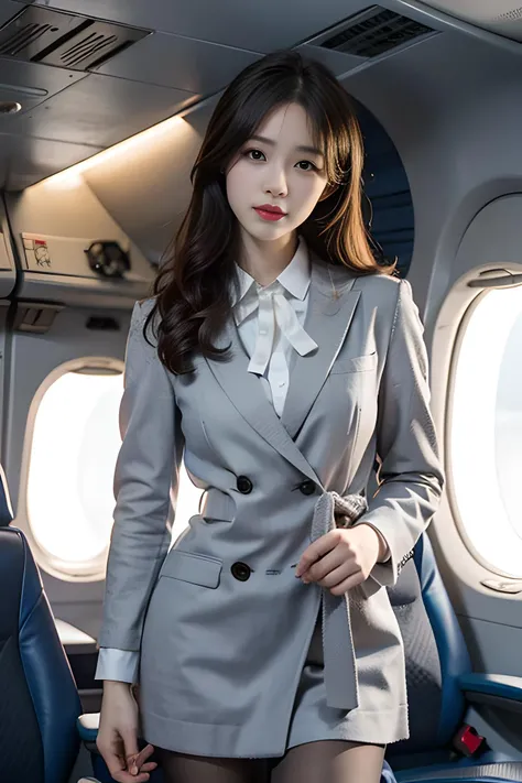 best quality, masterpiece, 8k, ultra high res, (photorealistic:1.4), highly detailed, intricate detail, delicate and beautiful, good lighting, professional lighting, sharp focus, detailed shadows, exquisite details and textures, depth of field, unity 8k wallpaper, cinematic composition, cinematic lighting, official art, Cabin Crew, flight attendant, black pantyhose, (aircraft, (Aircraft Corridor), Aircraft seats) beautiful elegant face, detailed face, detailed eyes, realistic hair, long hair, (1girl), (standing:1.3), <lora:pantyhose_v20:0.6>,
<lora:cuteGirlMix4_v10:0.3>