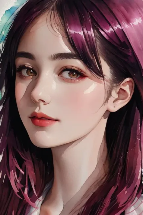 (8k, best quality, masterpiece:1.2),(best quality:1.0), (ultra highres:1.0), watercolor, a beautiful woman, shoulder, hair ribbons, by agnes cecile, half body portrait, extremely luminous bright design, pastel colors, (ink:1.3), autumn lights,
<lora:nwsjmajic-10:0.6>