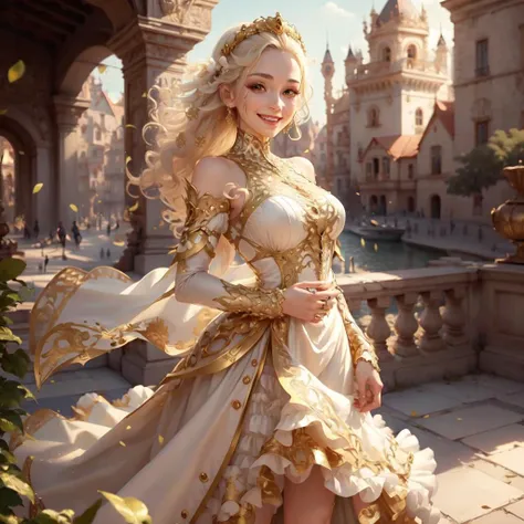 <lora:IvoryGoldAIv2:.9> IvoryGoldAI dress on woman, smiling