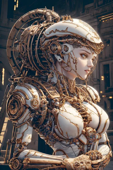 1mechanical girl,ultra realistic details, (portrait), global illumination, shadows, octane render, 8k, ultra sharp,intricate, ornaments detailed, cold colors, metal, egypician detail, highly intricate details, realistic light, trending on cgsociety, glowing eyes, facing camera, neon details, machanical limbs,blood vessels connected to tubes,mechanical vertebra attaching to back,mechanical cervial attaching to neck,sitting,wires and cables connecting to head, <lora:IvoryGoldAIv2:1>