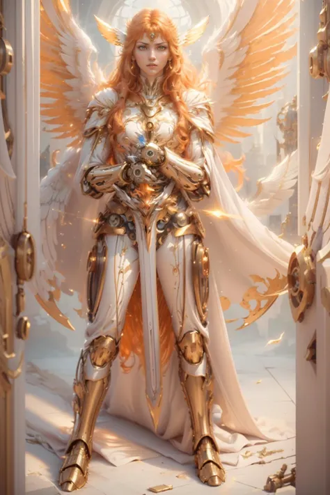 <lora:GoodHands-beta2:1>,(((woman))),(angry face:0.8), (mechanical wings:1.4),(colorful, dynamic angle, soft light passing through hair), ((detailed sword in hands)), wearing ((white robes:1.2)) ((cloak:1.2)), Scenario, ((orange hair)), imposing look, full body, (detailed realistic background:1.3), (official art, beautiful and aesthetic:1.2), Saint Seiya Shine Golden Pikachu constellation Cloth holding, Background zodiac signs hll,,
<lora:AMechaSSS:0.8>,
<lora:IvoryGoldAIv2:0.9> IvoryGoldAI,
<lora:emotion_happy_slider_v1:0.2>,
<lora:hair_length_slider_v1:4>