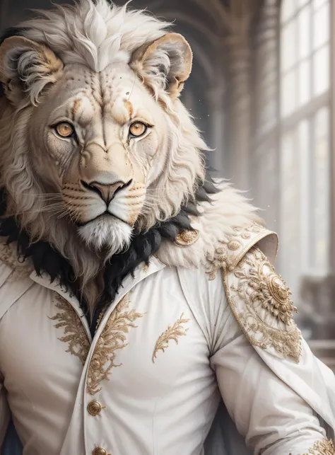 action pose, portrait,close up, focus, blur, (black roundeyes:1.4), posing, hand on chest,
, realistic, (lion wearing a whiteoutfit:1.2), male focus,
dazzling, white jumpsuit, satin, adorned with elaborate sequin and rhinestone embellishments, electric blue, deep red, or shimmering gold, high and open-collar design, stones,embellishments, high-collared cape,
werenaimal,
<lora:IvoryGoldAIv2:0.6>IvoryGoldAI
palace,
abstract, (best quality:1.3), ((masterpiece)), ((realistic)) , ,ankymoore, absurdres, intricate details, bloom, backlighting,, dramatic lighting
film grain, 85mm, focus,
<lora:ankymoore:0.0> <lora:add_detail:0.25>
<lora:lightV1:0.5> <lora:GPTS3 animals_258424:0.2> <lora:AnimalClothes:0.3>
<lora:anmen:0.6> <lora:7_wereanimal_1v5_768_0001BD5e_NR128NA128off:0.2> <lora:lit:0.7>