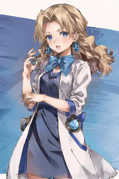 1girl,blue dress,bowtie,bow,earrings,labcoat,mollypm3, <lora:Portrait:0.8>, <lora:LORA-XenoDetailer-v2:0.1> ,<lora:MollyPM3:0.7>