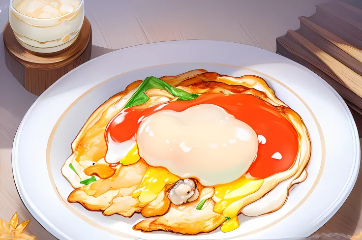 a bowl of oyster omelet, ((masterpiece)),illustration,high detail, soft lighting, delicious, colorful, aesthetically pleasing, studio lighting, trending <lora:CommonTaiwaneseFood_24:1>
