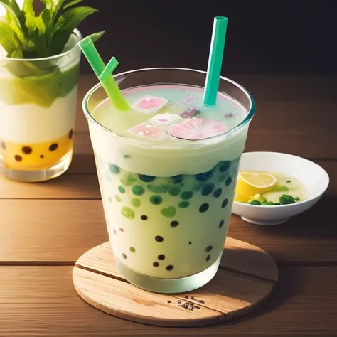 bubble tea, seaside,((masterpiece)),illustration,high detail, soft lighting, delicious, colorful, aesthetically pleasing, studio lighting, trending <lora:CommonTaiwaneseFood_24:1>