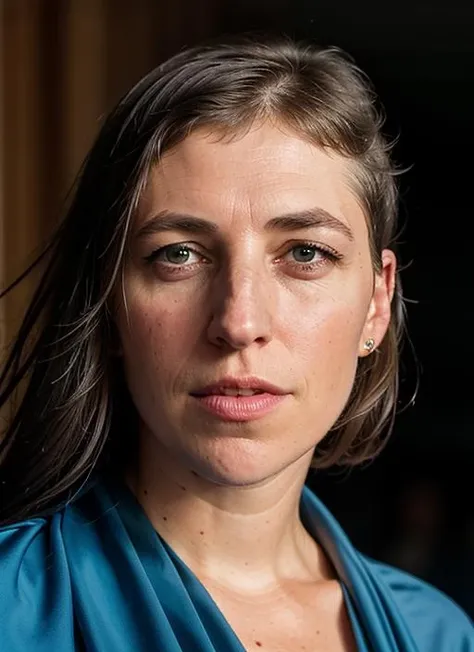 A stunning intricate color close up portrait of (sks woman:1) , wearing Wrap dress, epic character composition, sharp focus, natural lighting, subsurface scattering, f2, 35mm, film grain, , by Andreas Gursky, <lora:lora-small-mayim-bialik-v1:1>
