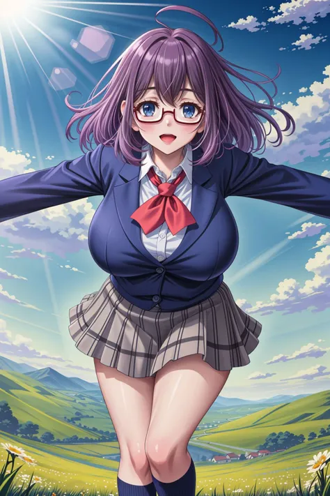<lora:lcm_lora_sd15:1>,
(masterpiece,best quality,8k,beautiful and aesthetic:1.2),
solid-best-physical-appearance-perfect::2,
cosplay,(HUGE BREASTS:1.3),wind,(floating hair:1.2),PERFECTEYES EYES,narrow_waist,slender,skinny,(dynamic_angle),sexy posture,
<lora:([T\gQ)l8Y[Ph<.CHAR-TaekoNagafuji:0.8>,
TAEKONAGAFUJI,GLASSES,blue eyes,purple hair,
full-face blush,blush,smile,open mouth,
SCHOOL UNIFORM,BLAZER,(red neckwear),CARDIGAN,GREY SKIRT,plaid skirt,KNEEHIGHS,loafers,
standing,leaning_forward,(reaching towards viewer),(outstretched arms:1.3),reaching,
outdoors,sunbeam,in a meadow,
(<lora:[R]Xn}0{LORA.add_detail:0.2>),
<lora:[OMQ*S][vw<w[.locon_perfecteyes_v1_from_v1_64_32:0.6>,
