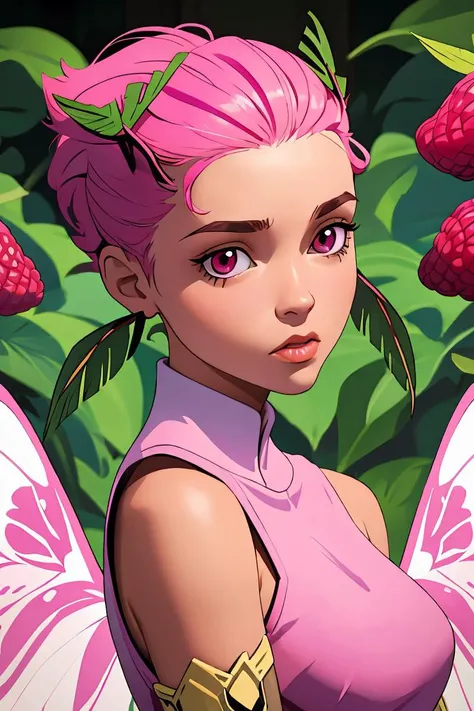 (masterpiece, best quality), 1girl, Raspberry pink Textured Quiff with Skin Fade, medium breasts, <lora:monstergirl_cpt_v06:1> mothgirl,