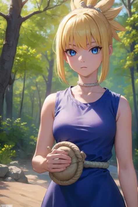 kohaku, <lyco:kohaku-lyco-nochekaiser:1>,
kohaku, blonde hair, blue eyes, hair ornament, ponytail,
BREAK bare shoulders, blue dress, choker, dress, rope, rope belt, sleeveless, sleeveless dress,
BREAK looking at viewer, full body, (cowboy shot:1.5),
BREAK outdoors, sky, forest, nature,
BREAK <lyco:GoodHands-beta2:1>, (masterpiece:1.2), best quality, high resolution, unity 8k wallpaper, (illustration:0.8), (beautiful detailed eyes:1.6), extremely detailed face, perfect lighting, extremely detailed CG, (perfect hands, perfect anatomy),