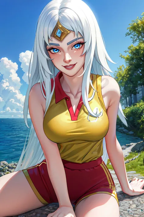 Lian, long white hair, ,blue eyes, solo, smiling, medium breasts, forehead,
red bikini, sitting,
toned,
red and gold royal castle, pool,
(best quality, masterpiece, beautiful and aesthetic:1.2, highest detailed face, perfect face,)
<lora:Lian-10v6:0.8>