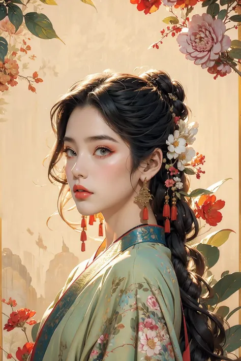 Ambilight,masterpiece,ultra-high quality,(ultra detailed original illustration),((hanfu fashion)),clean cloth,flower blossom background,double exposure,fussion of fluid abstract art,(original illustration composition),( fusion of limited color, maximalism artstyle, geometric artstyle, junk art),<lora:Ambilight-pynoiseloha:0.6>,<lora:zhongfenghuaxiyou:0.5>,zhongfenghua,,, <lora:anxiang:0.4>
