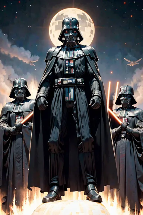 (a lot of Darth Vaders of different heights and different colors:1.4) showed up at the picket of thousands of people, (star wars poster:1.2), highest quality, masterpiece, ultra-detailed, dof, artistic lighting, rimlight, best quality, (masterpiece), (ultra-detailed), insane details, (stunning visual effects, fantasy, ArtStation, vfx, very beautiful graphics, CG), <lora:anxiang:0.4>