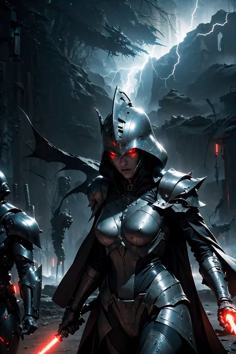 (The battle scene of The dark Sith without a face destroys his enemy with the force :1.2), (wared in helmet, sharp sleek cyborg dragon head, detailed helmet, highly detailed cgsociety, ornate cyberpunk armor, futuristic cybernetic helmet) dark theme, Star Wars, face hidden under a hood, eyes shining brightly from the darkness, The endless power of darkness, (Unlimited evil dinamic pose, fighter:1.2) (There are a lot of electrical discharges and lightning everywhere:1.1), (stunning visual effects, fantasy, ArtStation, vfx, very beautiful graphics, CG)