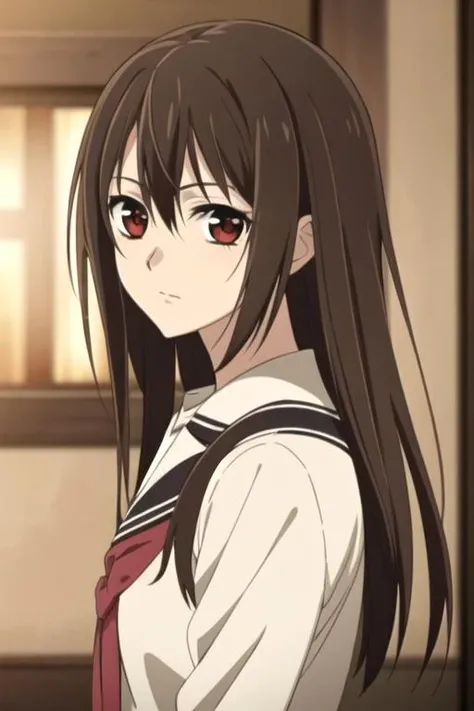 masterpiece, best quality, , 1girl, solo, looking at viewer, , depth of field, ligne claire, , <lora:yuuki_cross:0.72>, yuuki_cross, brown hair, red eyes,