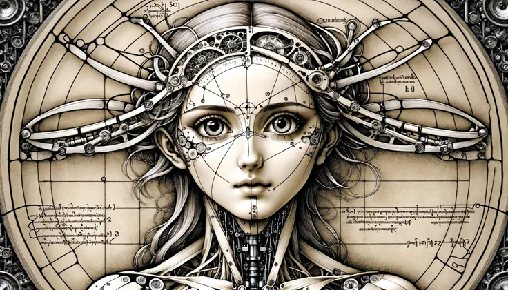 <lora:Da_Vinci-000008:1>, Biomech, ink drawing, anatomical, Da_Vinci, vitruvian, <lora:SDXL_MassiveCowsLoRA_v1:0.8>, breasts, cleavage, <lora:watson_lora_sdxl_v1-000008:1>, ohwx, ohwx woman, <lora:2BoutOval-Dim64:1>,,, very thin waist,  <lora:SDXL_MassiveCowsLoRA_v1:0.1> breasts, cleavage, slim body,, (8k, masterpiece, best quality, ultra-detailed),  (an extremely delicate and beautiful)kawaii, cute, very big eyes, Aesthetic Anime Eyes, small face,  large breasts, cinematic lighting, , Intricate, High Detail, Sharp focus, dramatic,   masterpiece, best quality, ultra-detailed,