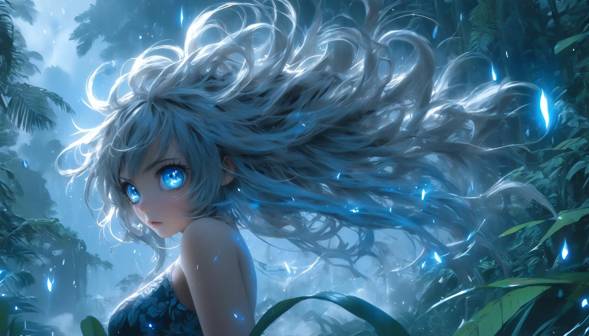 <lora:gloomyXL:0.5>, gloomy, yinan, panorama, jungle, day, clouds, pointing, <lora:Hibiki_image73_v1-000030:0.5>, himari \(blue archive\), tearing up,, very thin waist, <lora:SDXL_MassiveCowsLoRA_v1:0.1> breasts, cleavage, slim body,, (8k, masterpiece, best quality, ultra-detailed), (an extremely delicate and beautiful)kawaii, cute, very big eyes, Aesthetic Anime Eyes, small face, large breasts, cinematic lighting, , Intricate, High Detail, Sharp focus, dramatic, masterpiece, best quality, ultra-detailed,