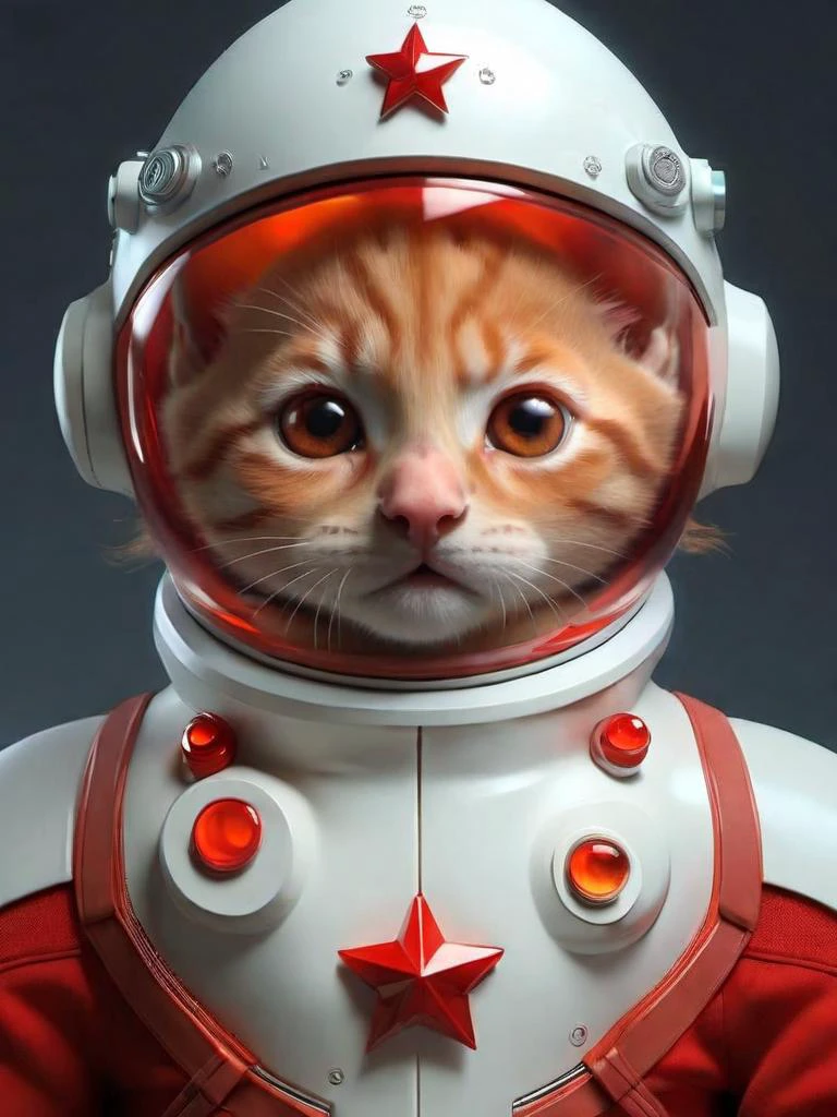 (masterpiece, best quality, absurdres:1.2), (transparent red caramel:1.6), cute ginger kitten Soviet Super Soldier, sovietpunkai, focused on face, <lora:SovietPunkAIp:0.45>