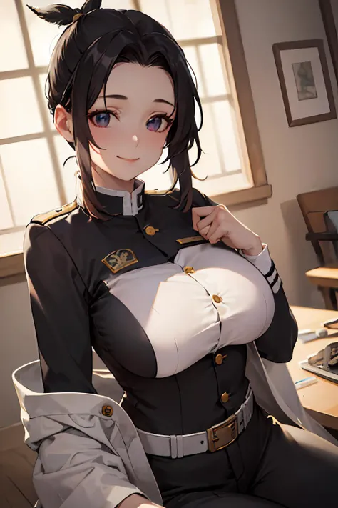 a young girl in appearance, show off breast, show off nipple, military uniform, orgasm, heavy sweating, steam, drooling profusely