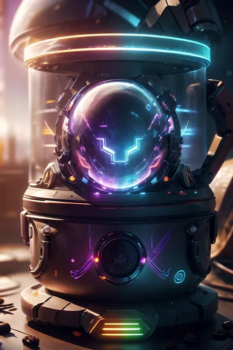 adstech,scifi,colorful,adstech , scifi, colorful symbols, hologram, coffee machine,<lora:AdsTech-20:0.8>,<lora:Cyberhelmet:0.7>,