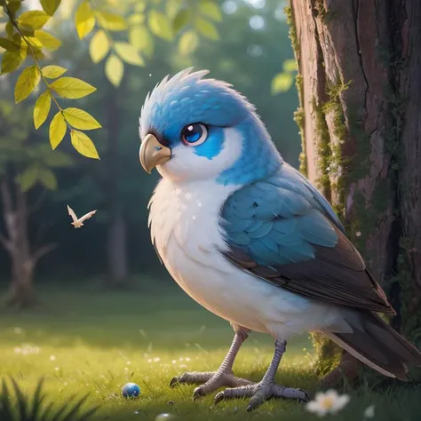 (Masterpiece, Best Quality:1.3),highres,(8k resolution wallpaper),official art,animal,(ultra-detailed portrait),cryptids,(depth of field),Fuji 85mm,from below,colorful,fairytale illustration,(no humans),(solo:1.3),full body,pokemon \(creature\),(bird:1.3),feathers,wings,perfect eyes,(shiny),beautiful,cute,(cinematic lighting:1.1),perfect,(details:1.2),warmth,wide shot,animal focus,sharp focus,scenery,extremely detailed background,fantasy,8k,(blurry background),(shadow),realistic,((volumetric lighting)),perfect composition,particles:0.4,reflection,grass,tree ,<lora:Cryptids:0.8>,