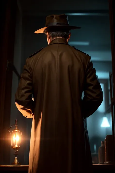 A man is a detective who solves mysteries and crimes. He is wearing a brown coat and a hat,and he has a magnifying glass and a pipe. He is smart and clever as he finds clues and suspects in different cases. The cases are complex and intriguing,and there are some puzzles,riddles,and secrets involved. The scene is suspenseful and mysterious,
<lora:epiNoiseoffset_v2:0.75>,dark backlighting,cinematic lighting,dark atmosphere,
<lora:add_detail:0.35>,
<lora:GoodHands-beta2:0.75>